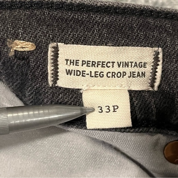 Madewell The Perfect Vintage Wide Leg Crop Jeans Size 33P Black Denim Fringe - Picture 6 of 13